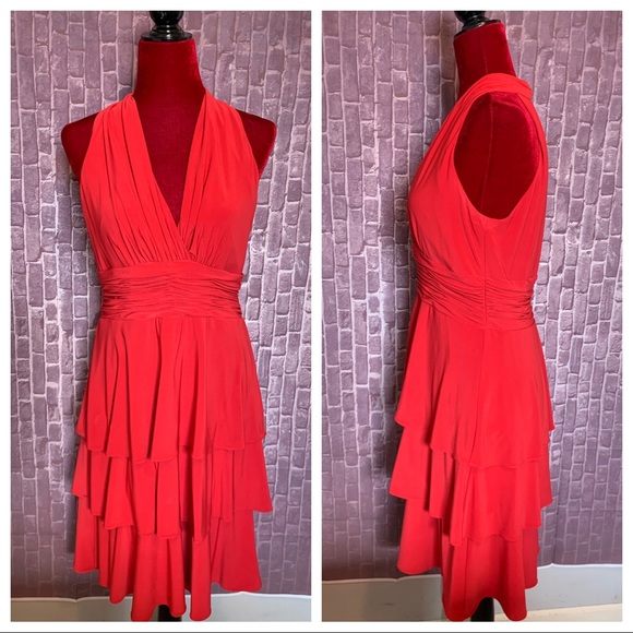 Red Tiered Jersey Halter Dress - Picture 2 of 8